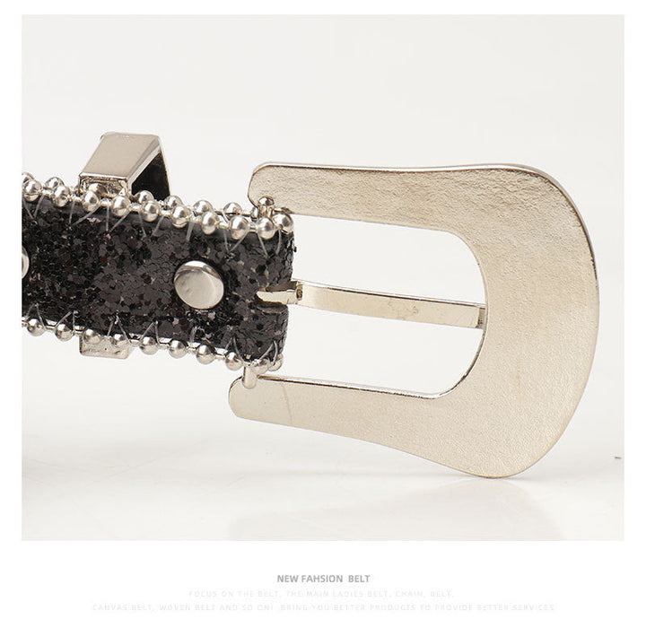 Trendy and unique rhinestone buckle women's belt