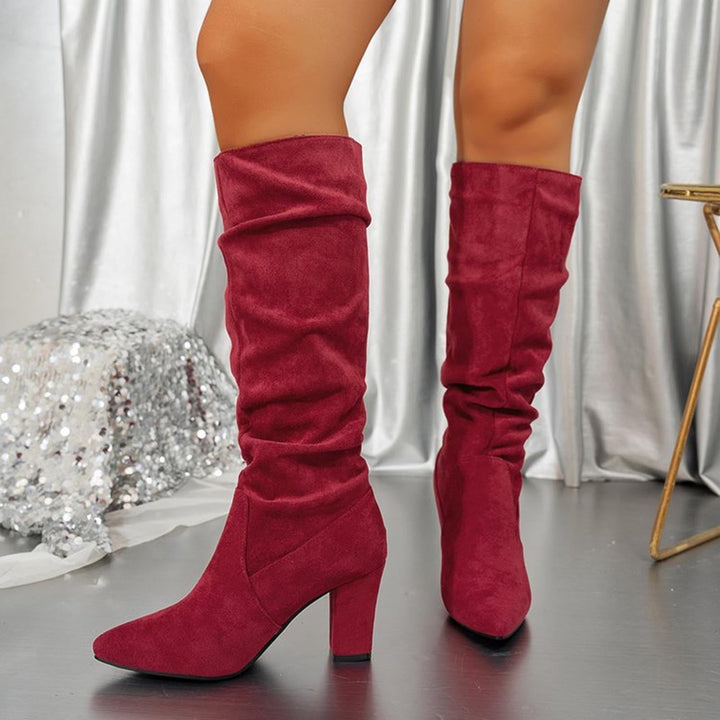 Faux Suede Mid-calf Chunky Heel Boots