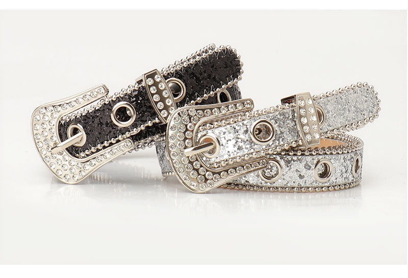 Trendy and unique rhinestone buckle women's belt