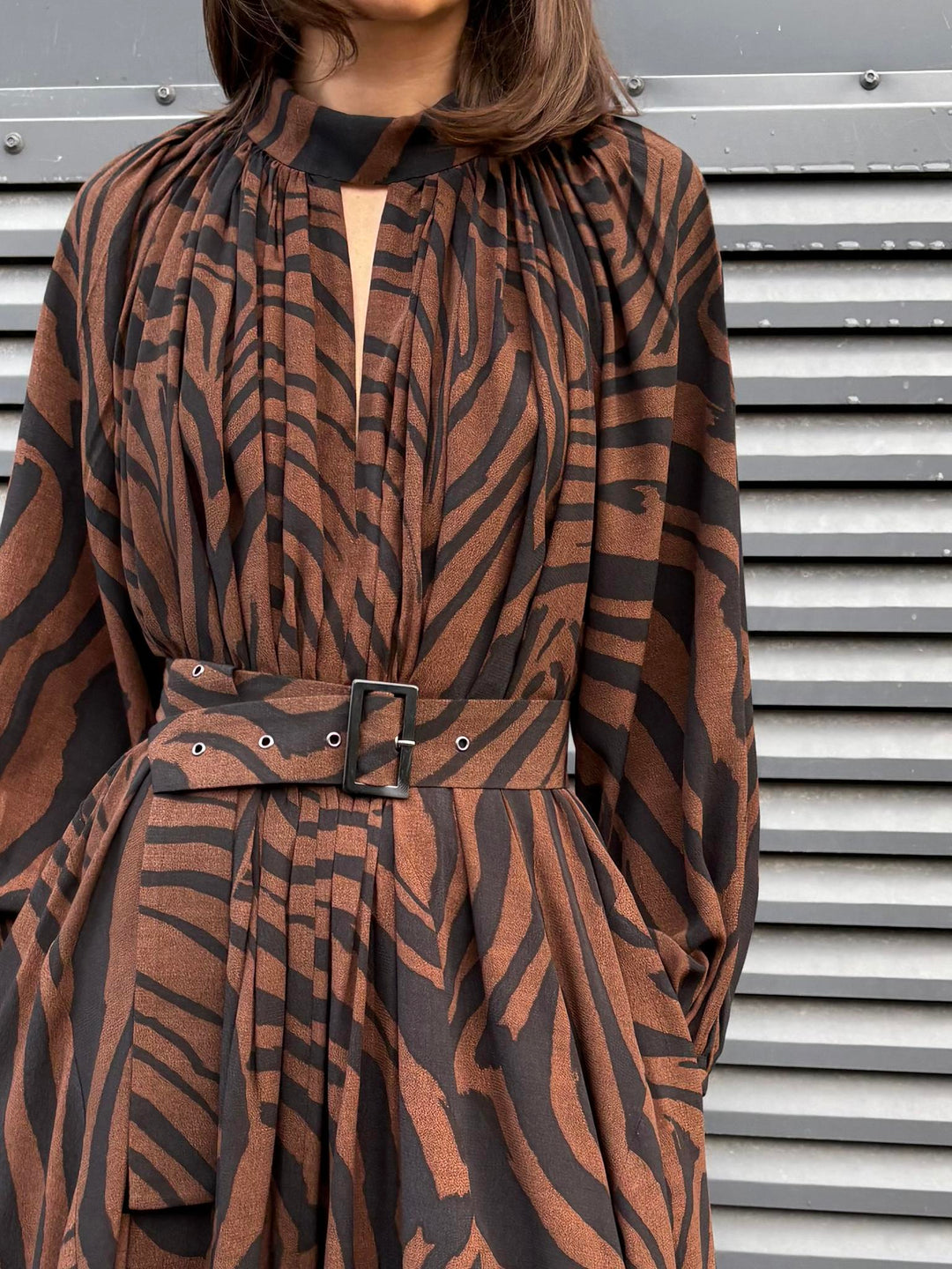 Brown tiger print loose dress