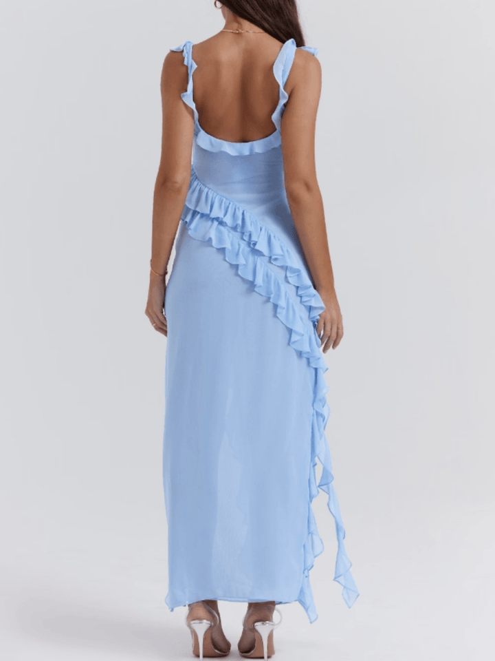 Soft blue ruffle maxi dress