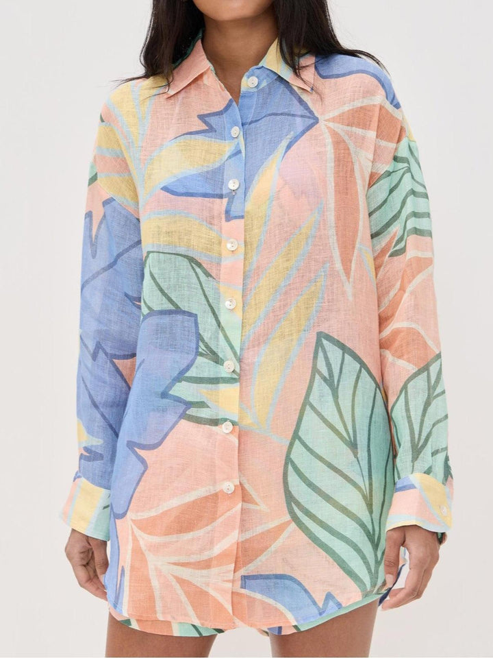 Playa Boyfriend Tropical Leaf Printed Short Set