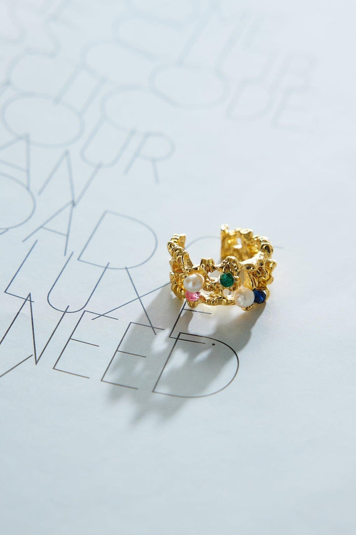 18k Gold Plated Precious Gems Ring Gold