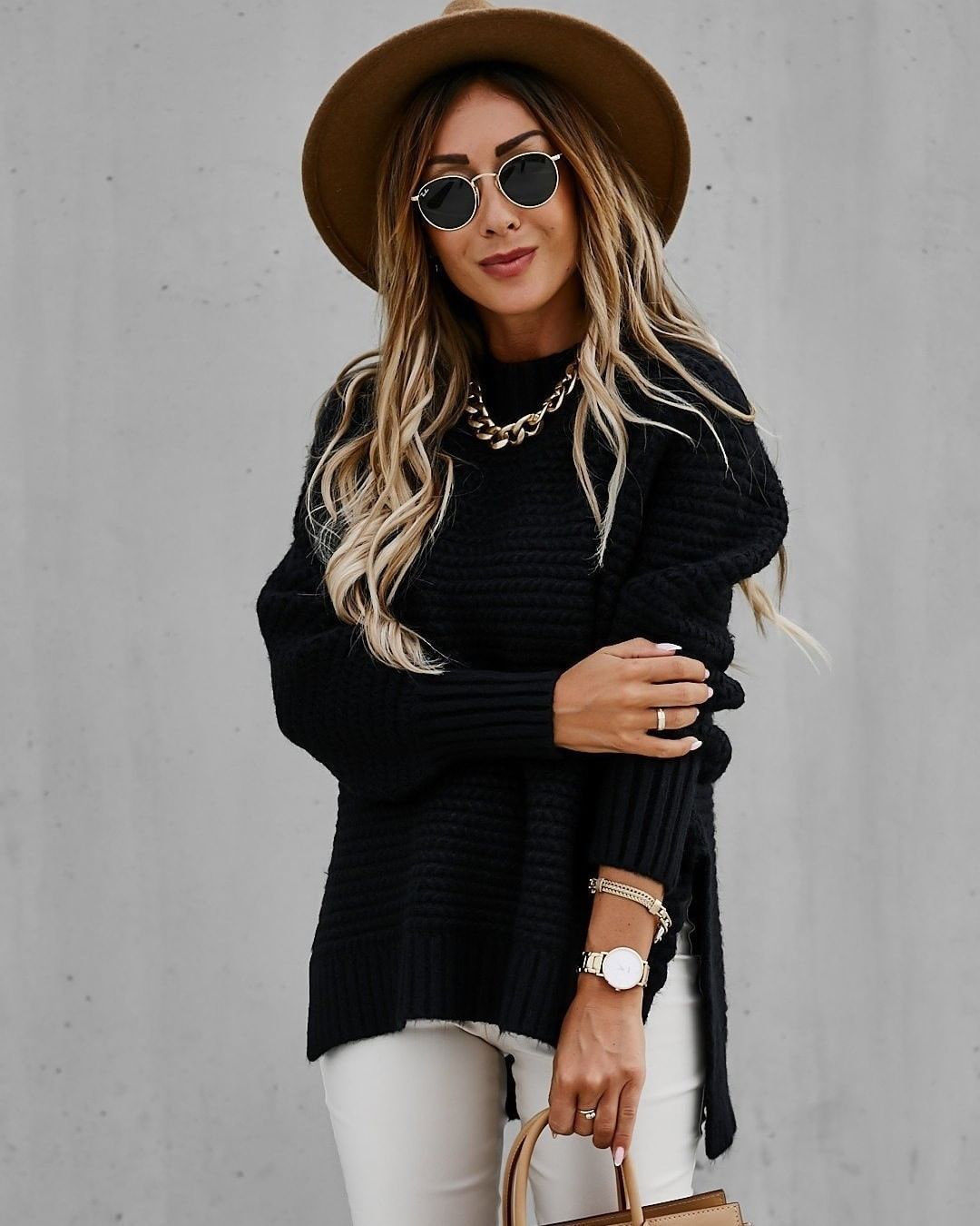 Side Split Knitted  Sweater Top