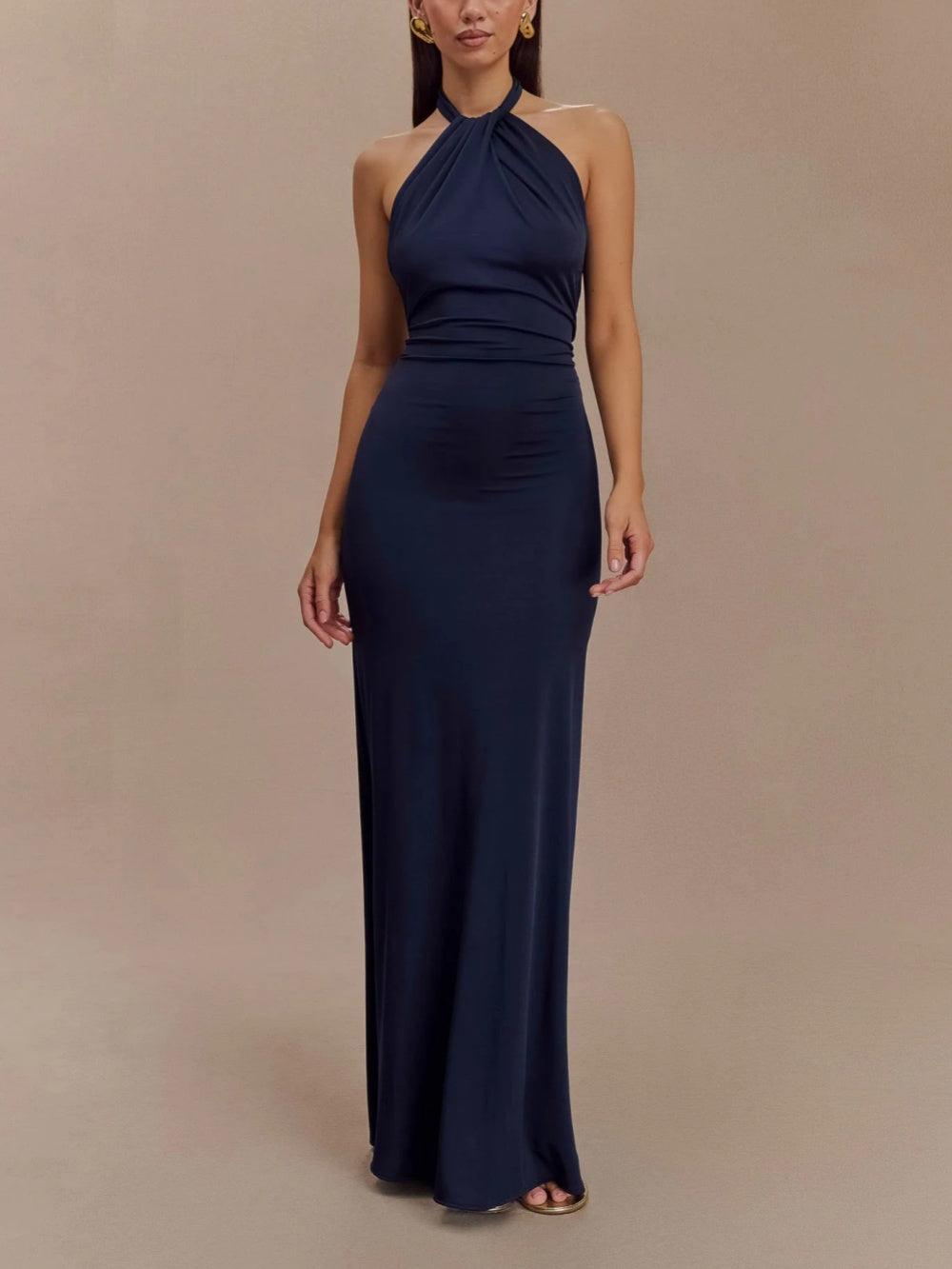 Slinky Halter Maxi Dress - Navy