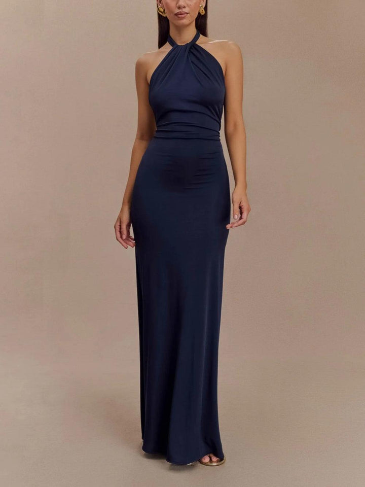 Slinky Halter Maxi Dress - Navy