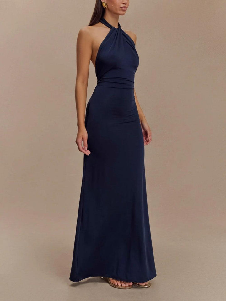 Slinky Halter Maxi Dress - Navy