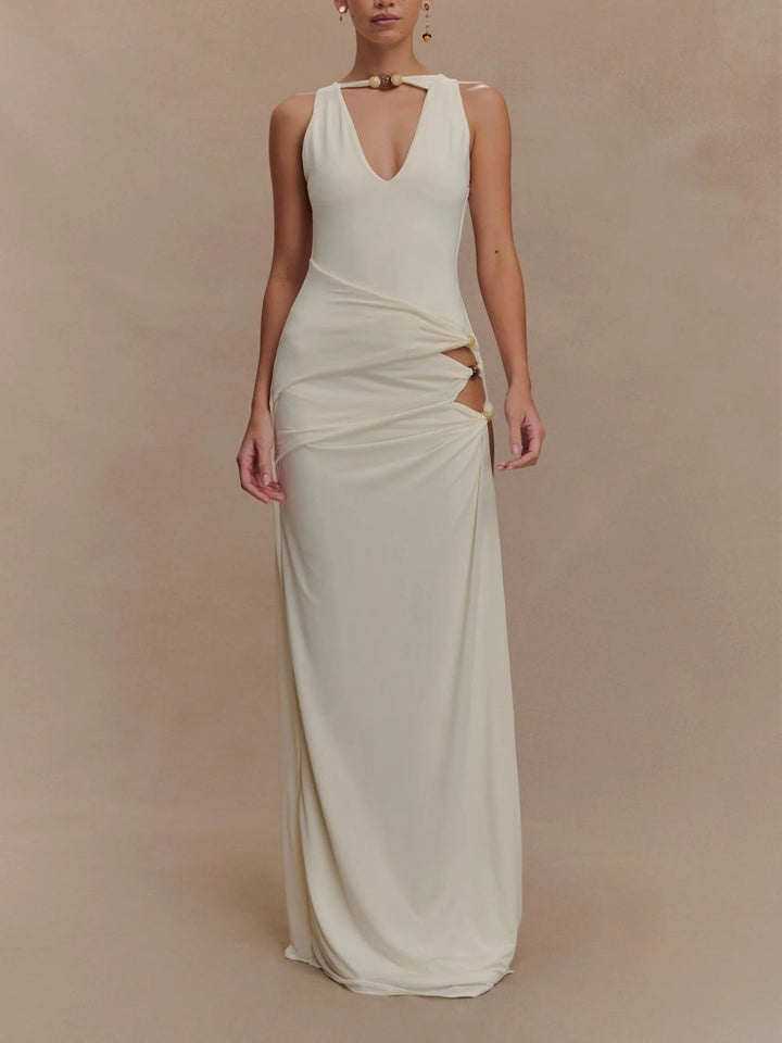 Slinky Beaded Maxi Dress - Ivory