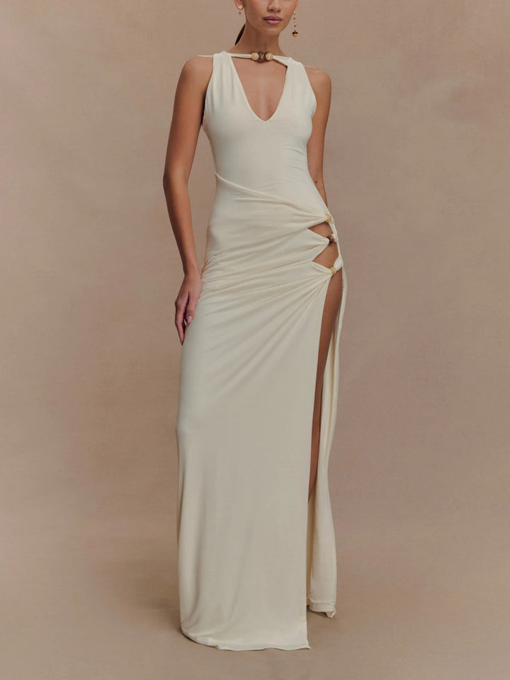 Slinky Beaded Maxi Dress - Ivory