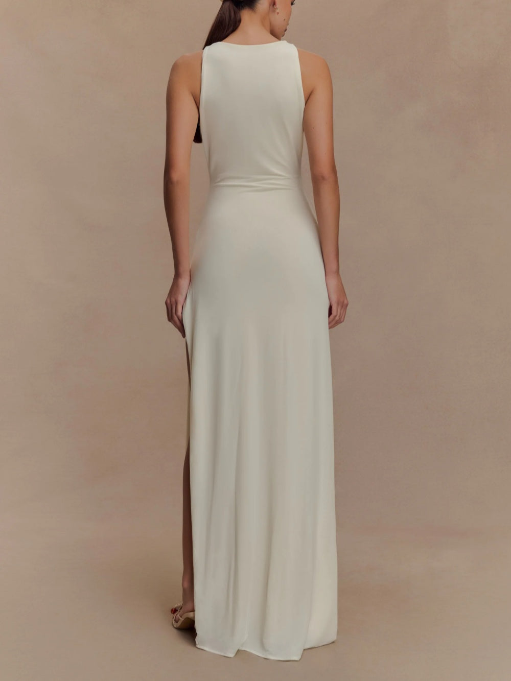 Slinky Beaded Maxi Dress - Ivory