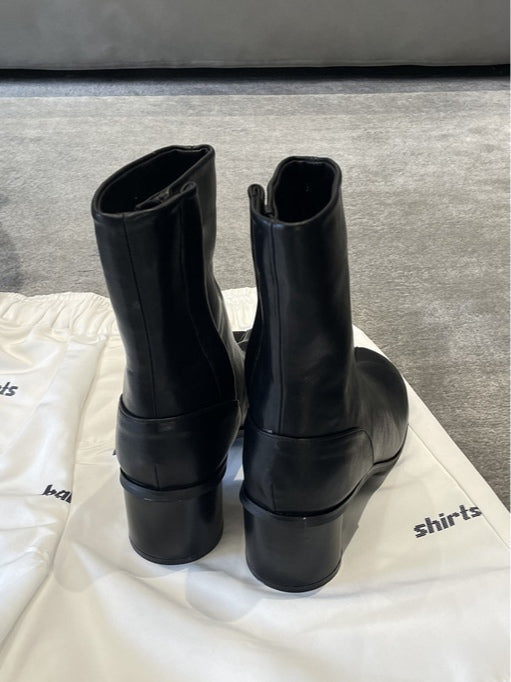 Genuine leather split-toe chunky heel mid-calf Martin boots