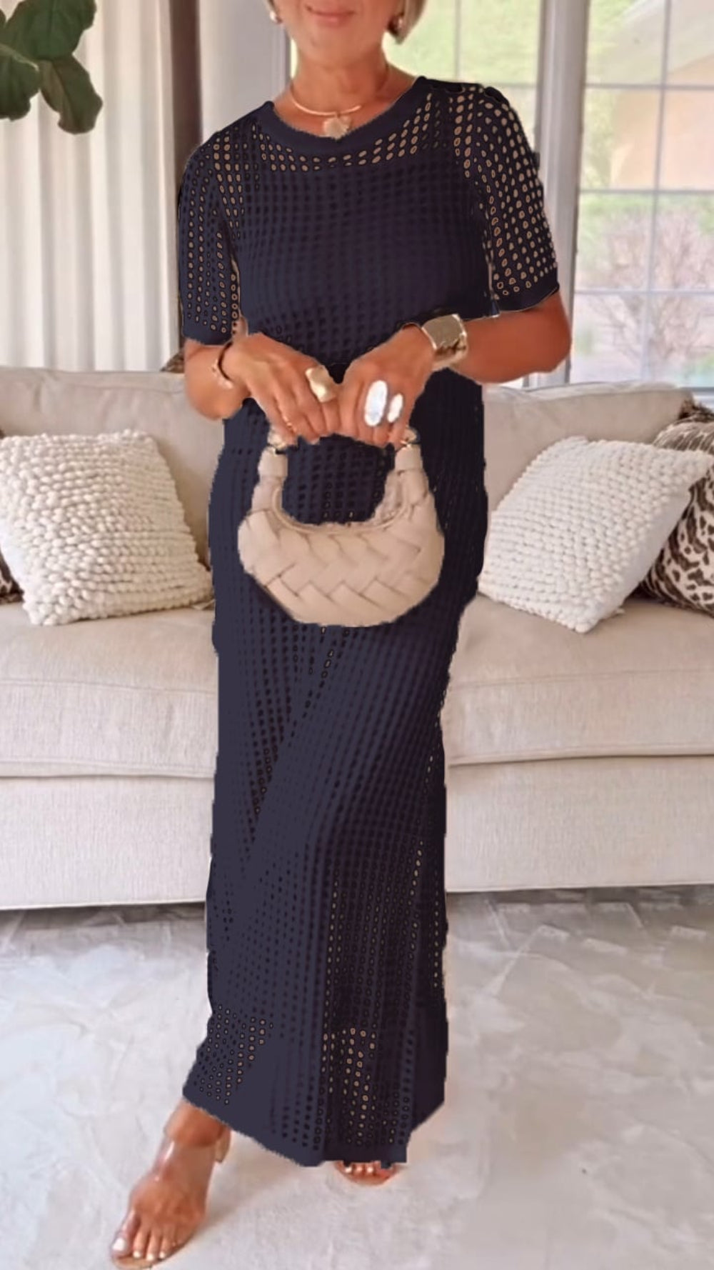 Elegant Boat Neck Hollow Airy Two-piece Dress