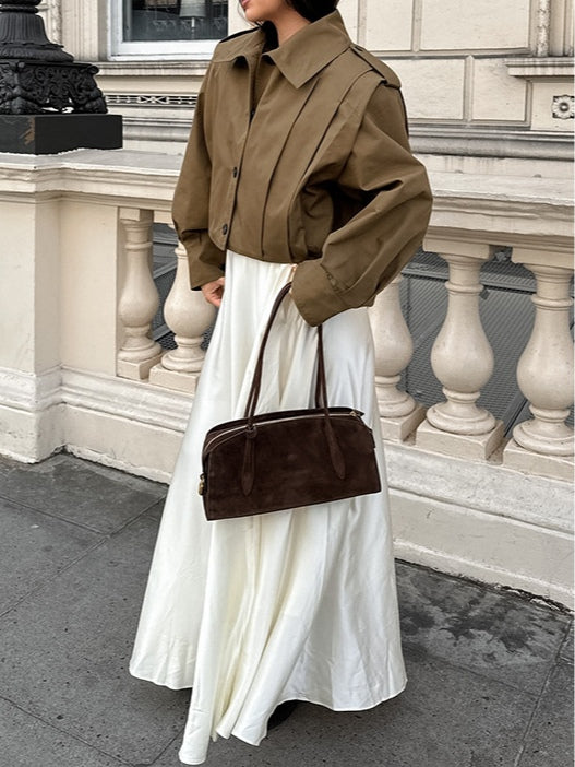 Pleated lapel loose long-sleeved jacket