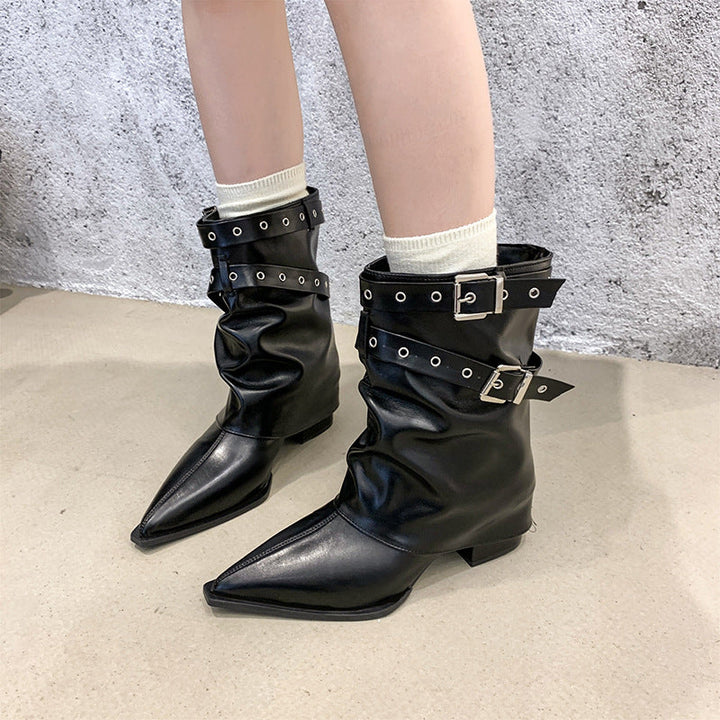 Pointed toe chunky heel retro Martin boots