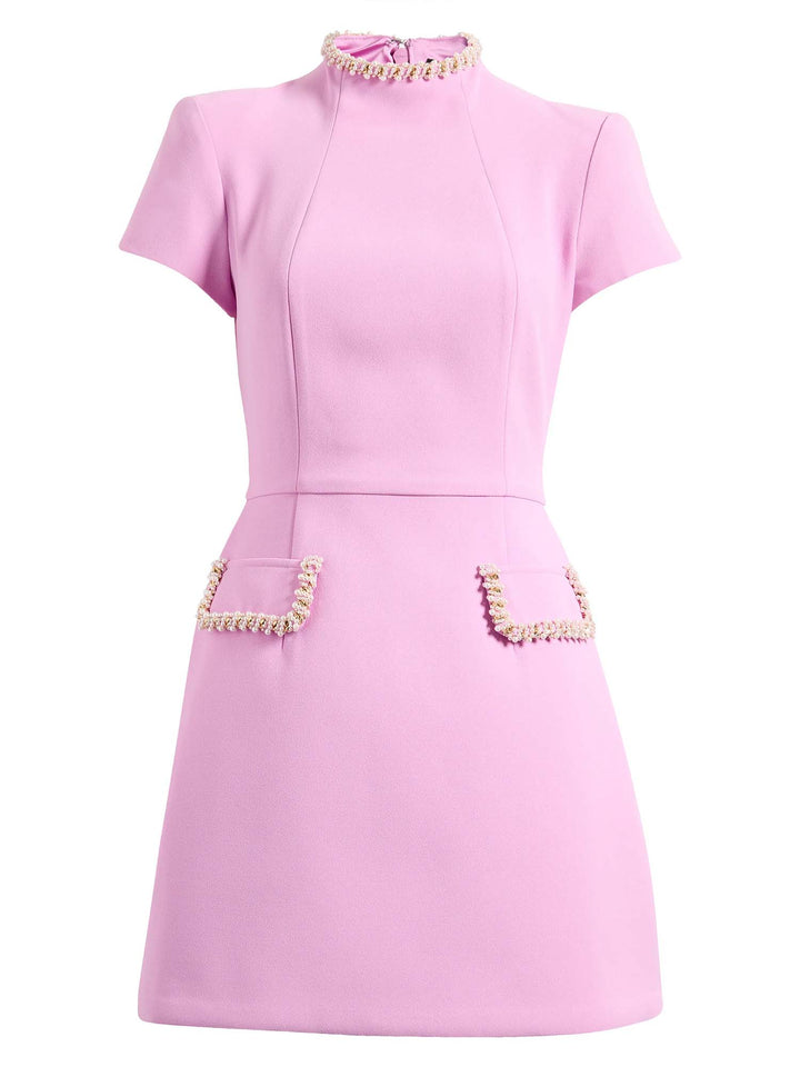 Pink Exquisite And Playful Pearl Trim Pocket Mini Dress