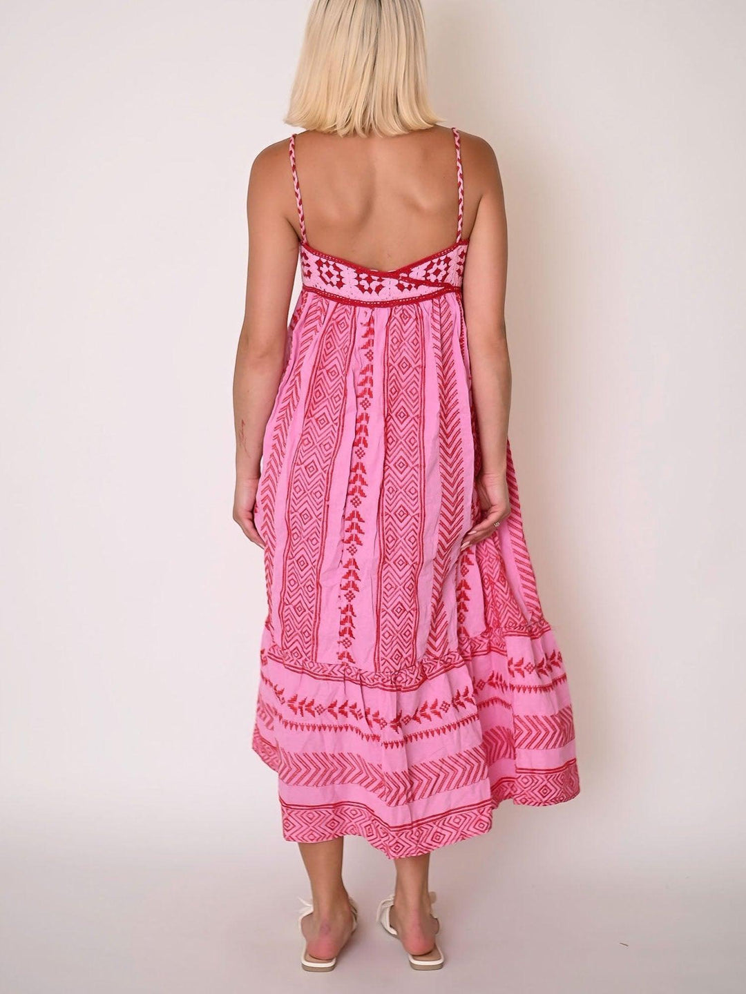 Pink Embroidered Midi Dress
