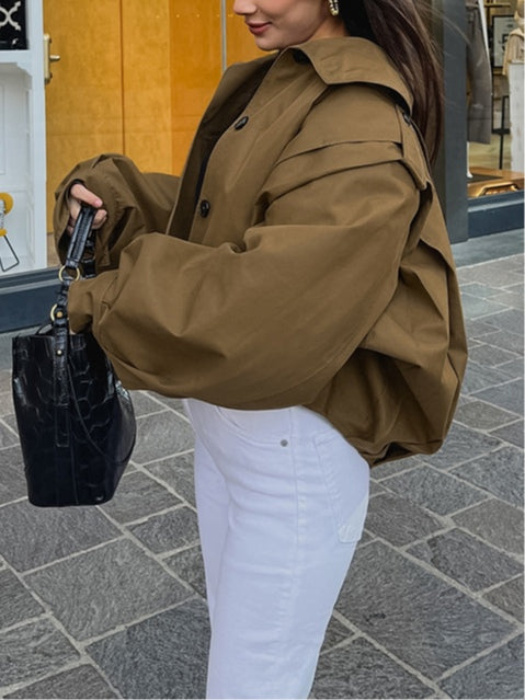 Pleated lapel loose long-sleeved jacket