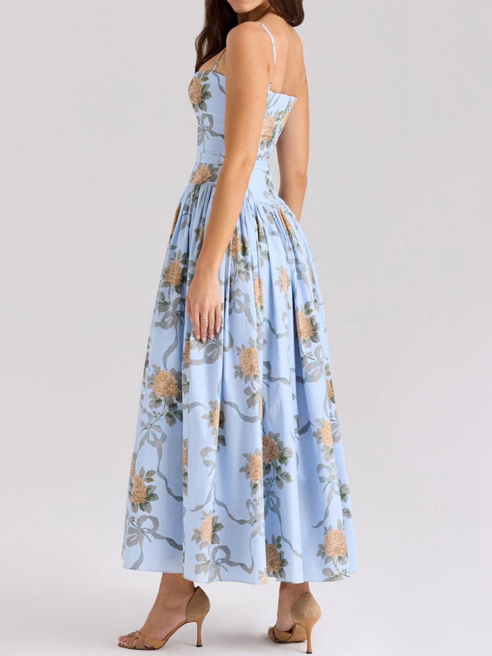 Printed fitted camisole midi dress