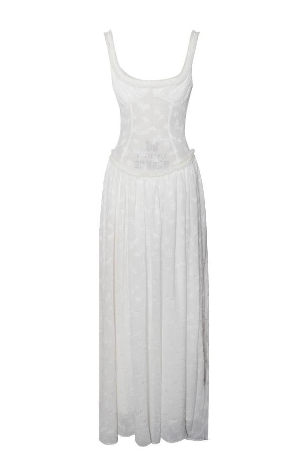 Light Green Square Neck Jacquard Textured High Slit Maxi Dress