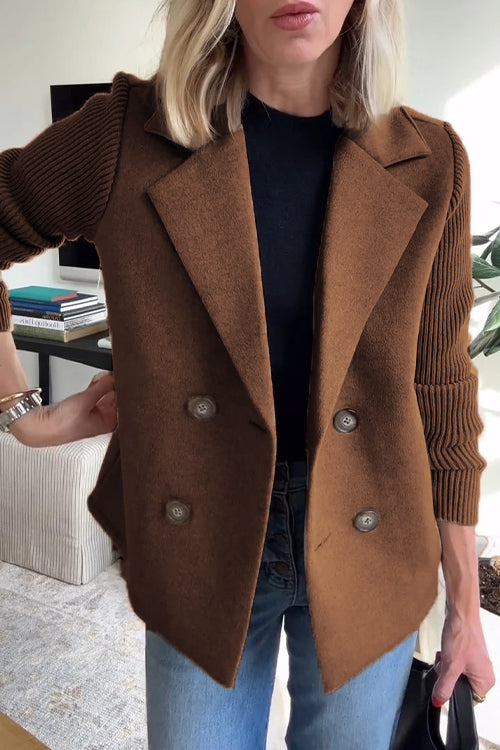Lapel Button-Down Knit Sleeve Casual Jacket