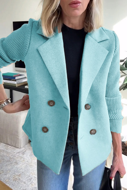 Lapel Button-Down Knit Sleeve Casual Jacket