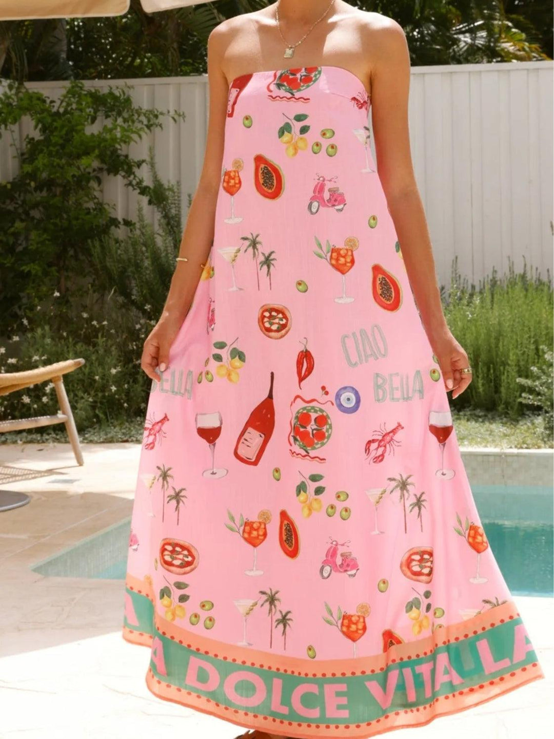 Strapless Bandeau Resort Print Maxi Dress