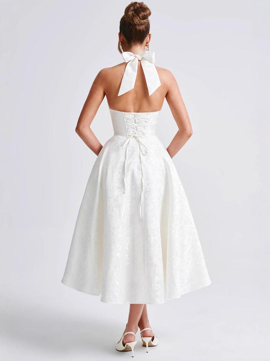 V-Neck Jacquard Midi Dress