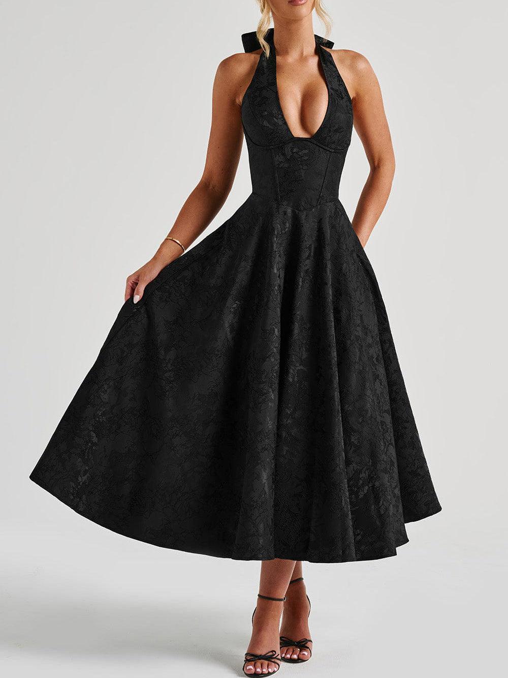 V-Neck Jacquard Midi Dress