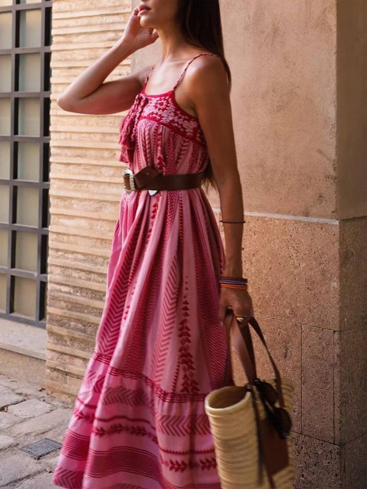Pink Embroidered Midi Dress