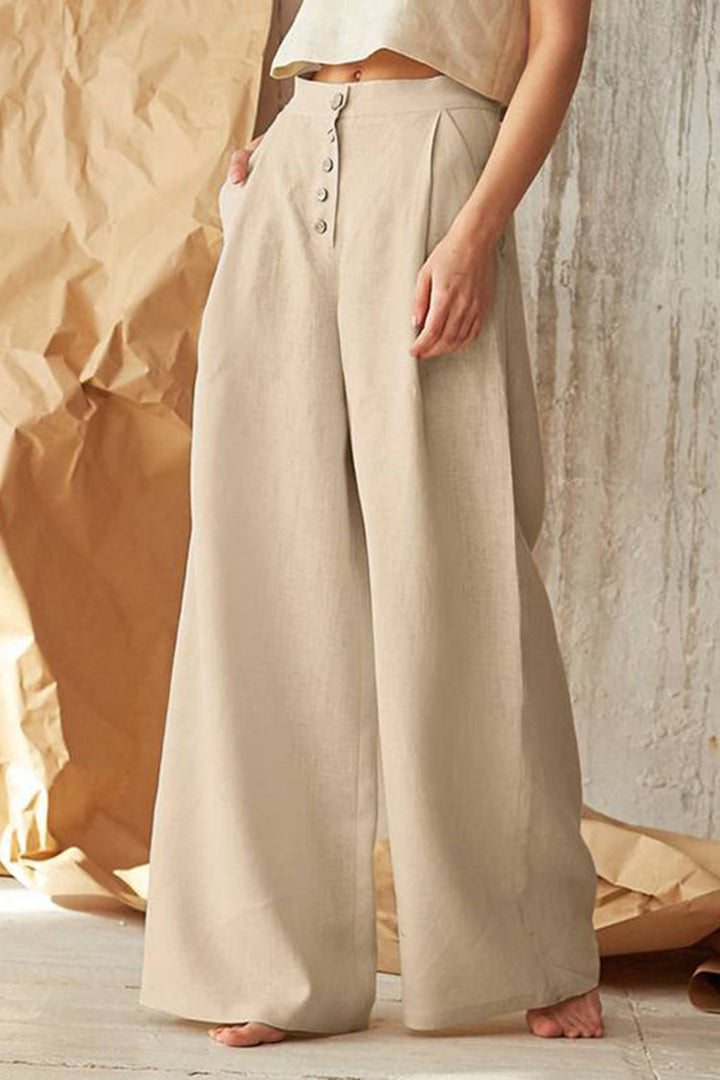 Vintage Plain Button Down Pocket Pants
