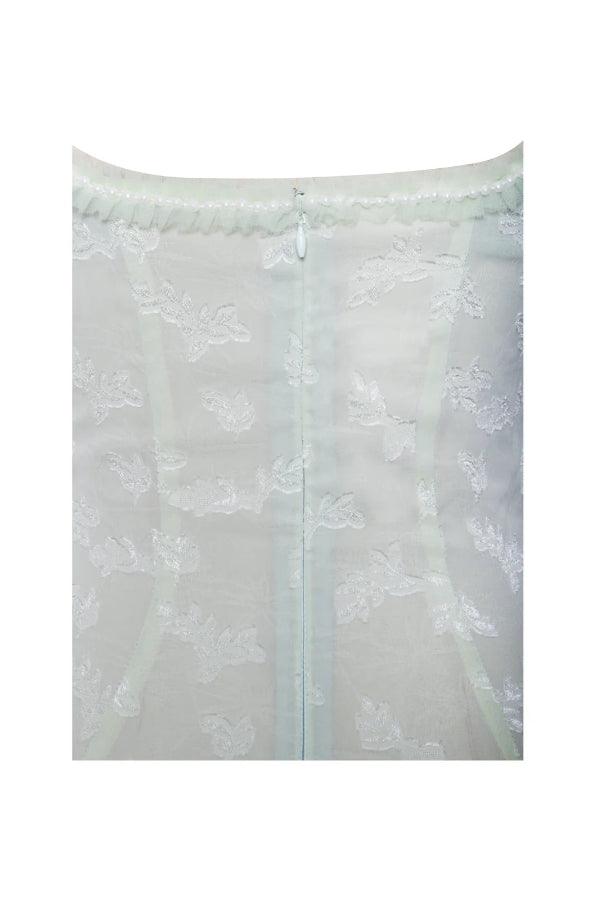 Light Green Square Neck Jacquard Textured High Slit Maxi Dress