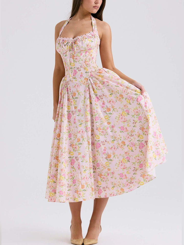 Romantic Floral Corset Midi Dress