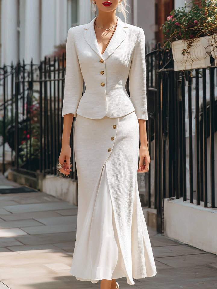 Elegant button-down blazer and midi skirt set