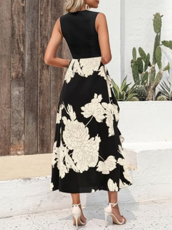Elegant printed sleeveless midi dress