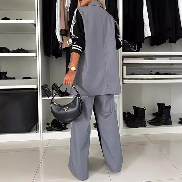 Casual Patchwork Double-Breasted Blazer & Pants Two-Piece Set