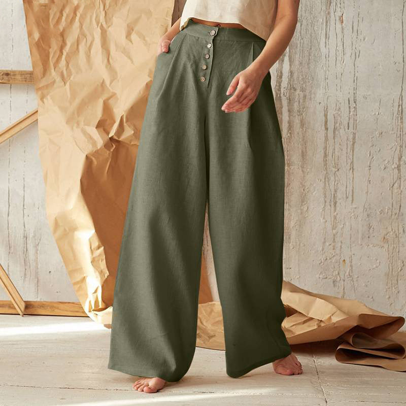 Vintage Plain Button Down Pocket Pants