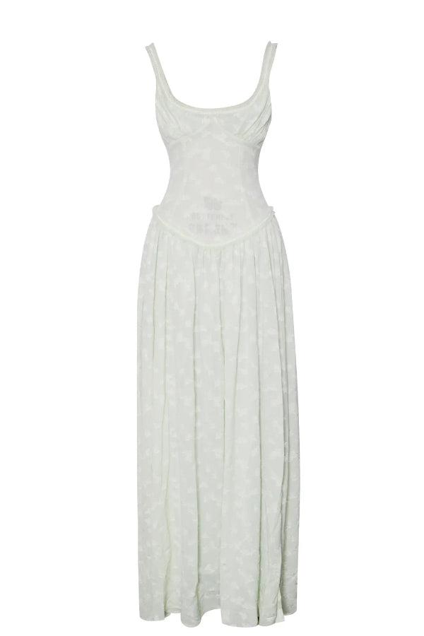 Light Green Square Neck Jacquard Textured High Slit Maxi Dress