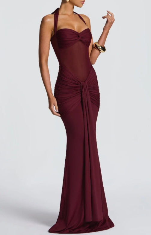 Strapless Lace-up Maxi Dress