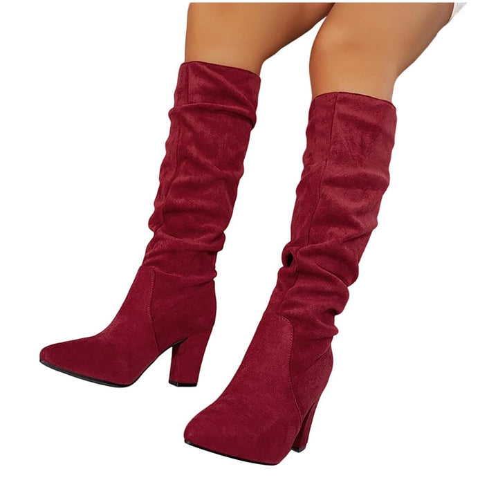 Faux Suede Mid-calf Chunky Heel Boots