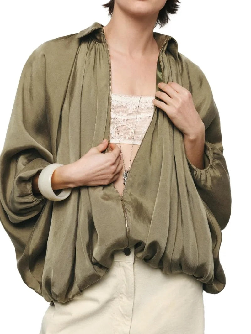 Batwing sleeve puff bomber jacket