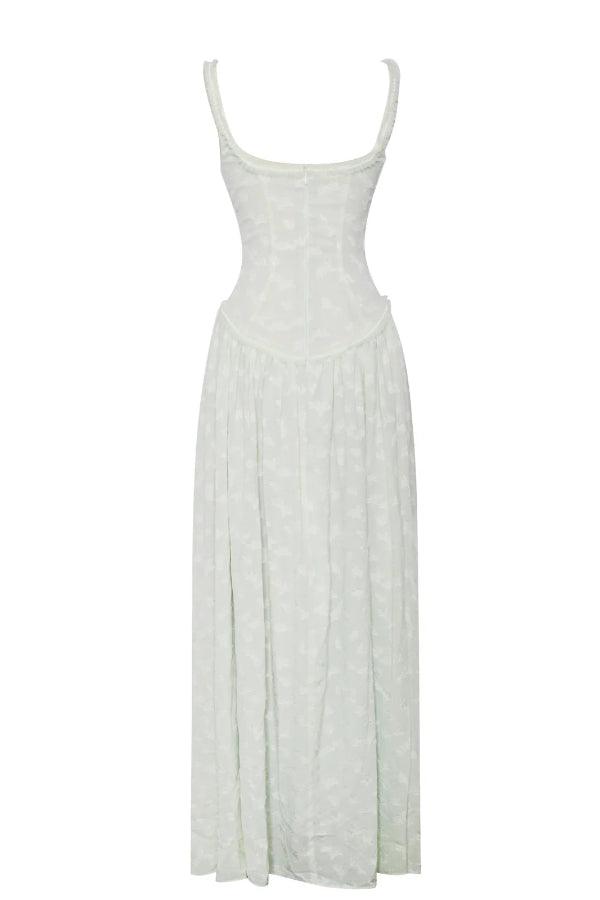 Light Green Square Neck Jacquard Textured High Slit Maxi Dress