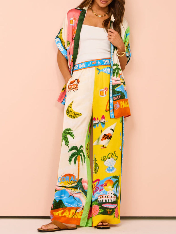 Summer Casual Loose Vacation Printed Two-piece Set
