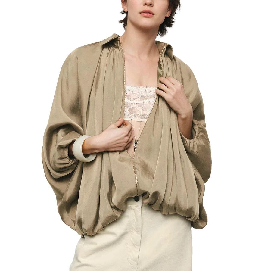 Batwing sleeve puff bomber jacket