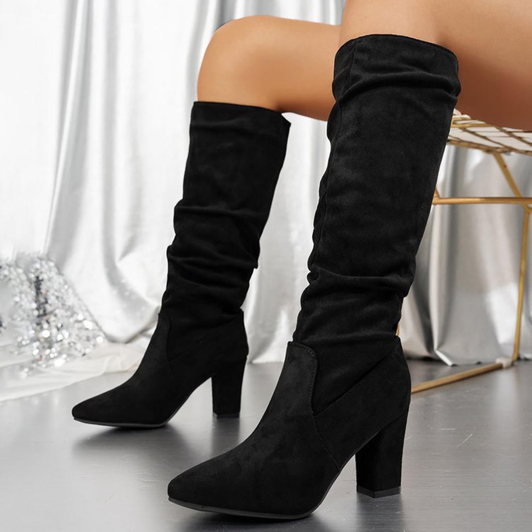 Faux Suede Mid-calf Chunky Heel Boots