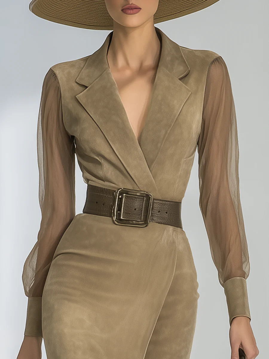 Retro western cowboy style lapel midi skirt