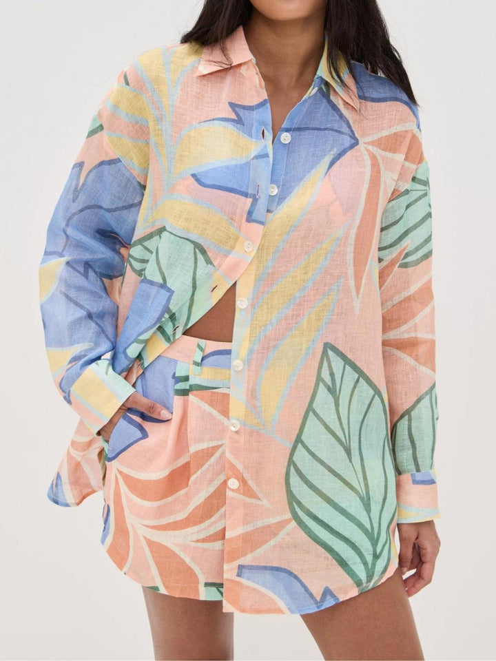 Playa Boyfriend Tropical Leaf Printed Short Set