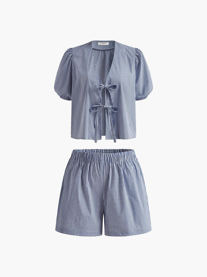 Plaid Lace Up Shorts Set
