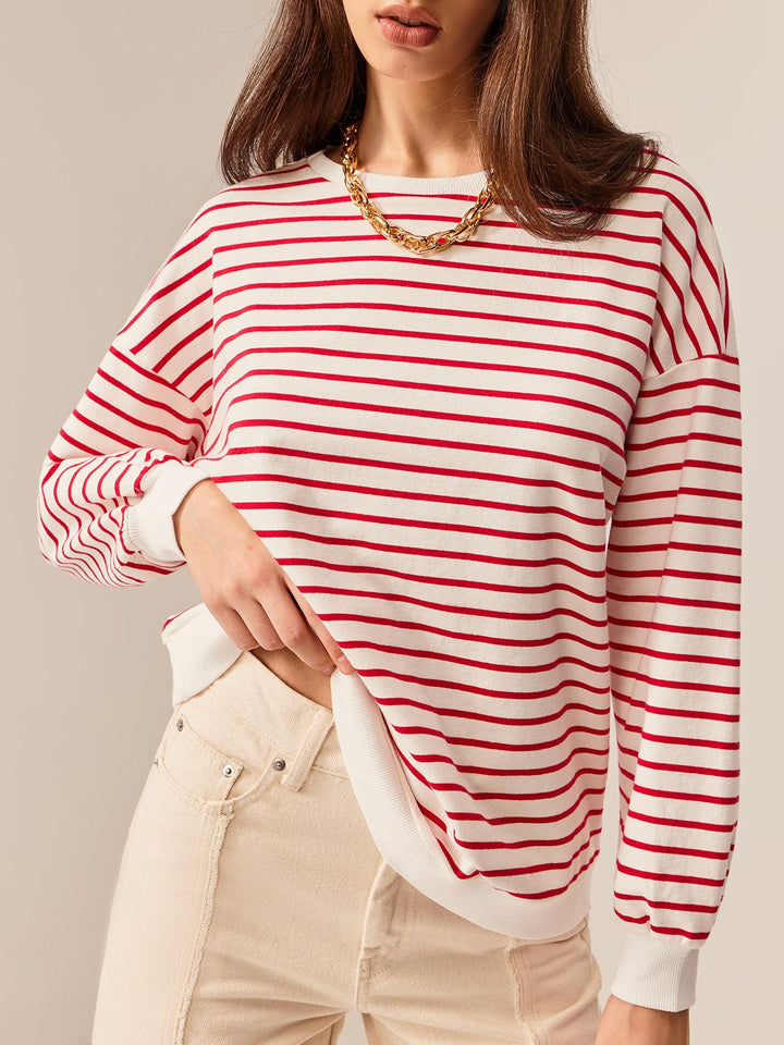 Contrast Trim Striped Sweatshirt