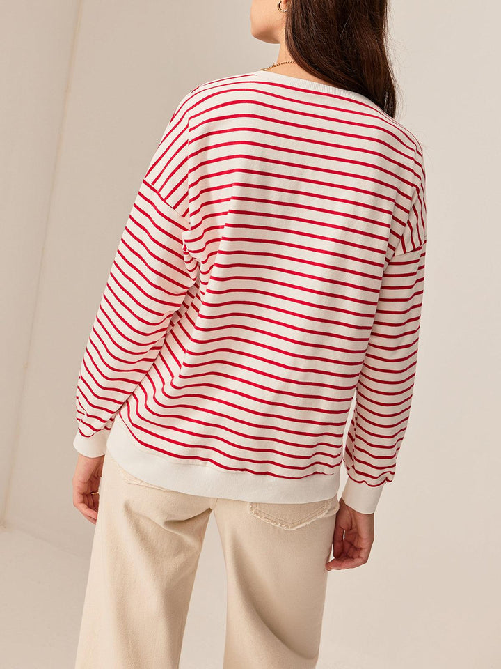 Contrast Trim Striped Sweatshirt