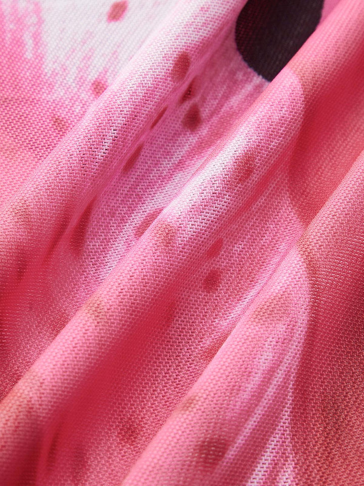 Floral Print Bikini With Mesh Skirt